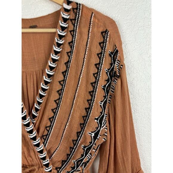Free People Aztec Print Romper Size XS Brown Boho Festival Hippie Plunge Neck - Picture 5 of 12